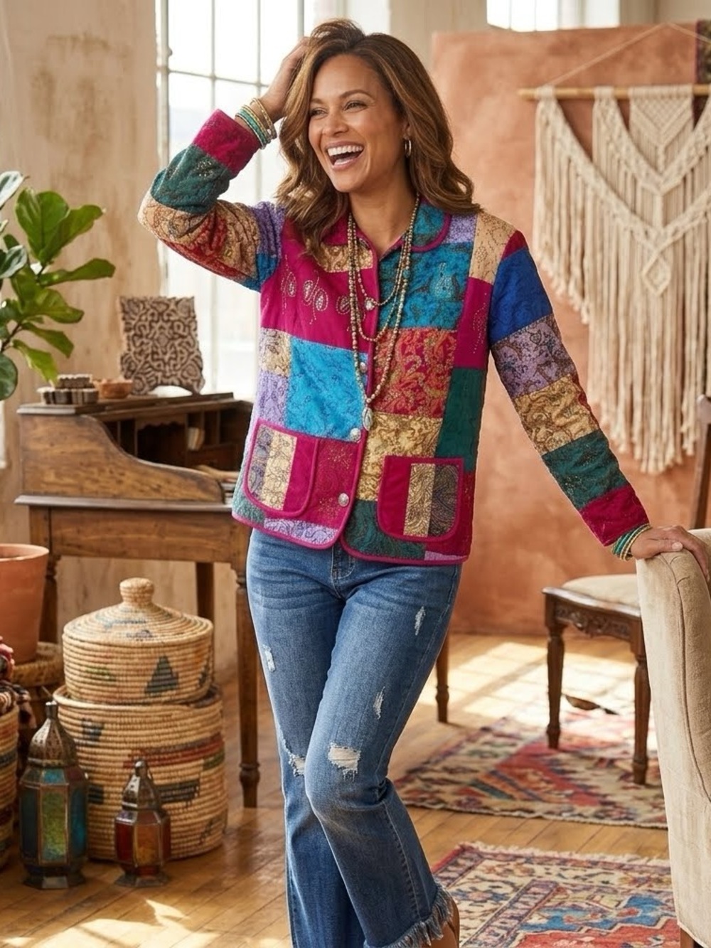 NWT Vtg Tantrums Collection 100% Silk Quilted Patchwork Jacket - Boho Art Wear